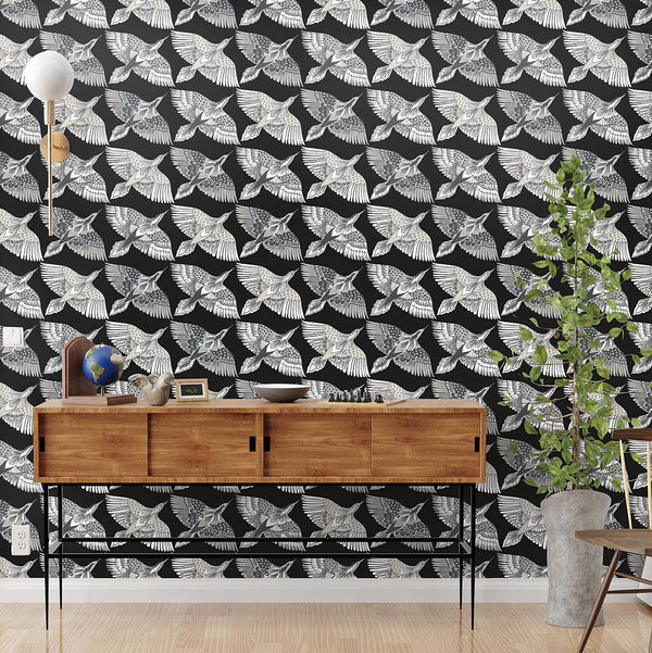 Wallpaper Feather Flight Peel & Stick Wallpaper // Black 