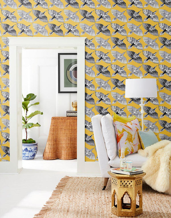 Wallpaper Feather Flight Peel & Stick Wallpaper // Yellow 