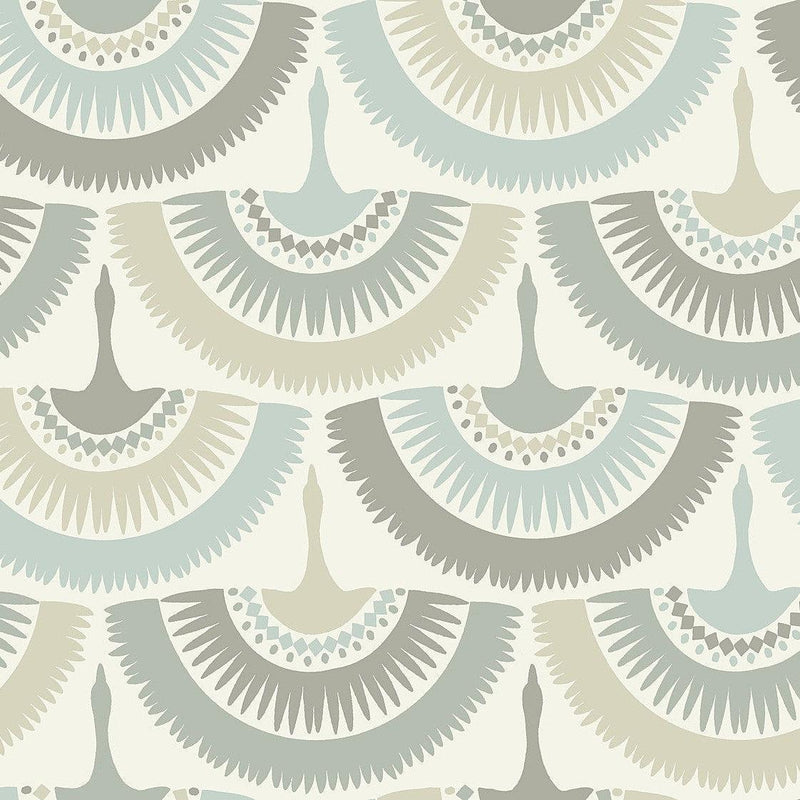 Wallpaper Feather & Fringe Wallpaper Sample // Cream & Blue 8 x 10 