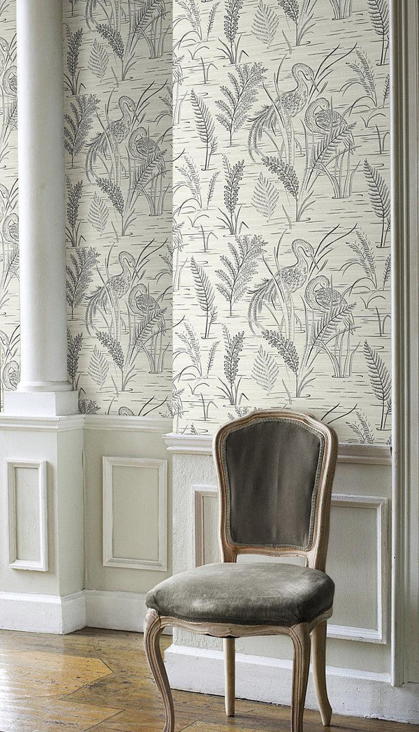 Wallpaper Fernwater Cranes Wallpaper // Black & Grey 