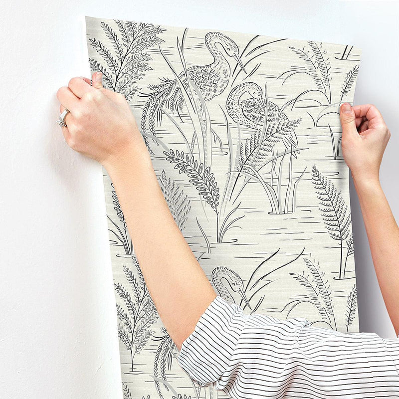 Wallpaper Fernwater Cranes Wallpaper // Black & Grey 