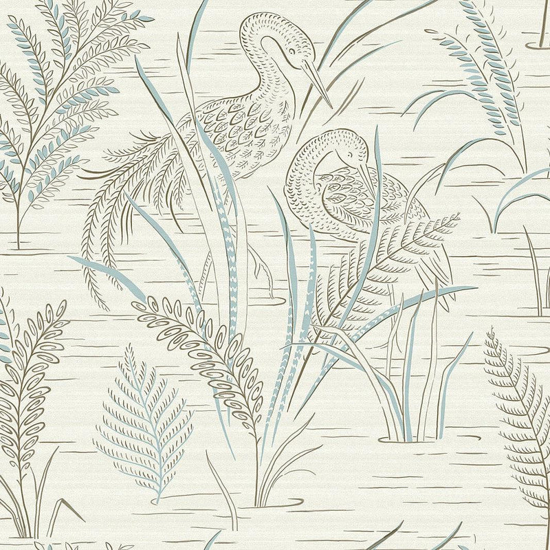 Wallpaper Fernwater Cranes Wallpaper // Brown & Blue 