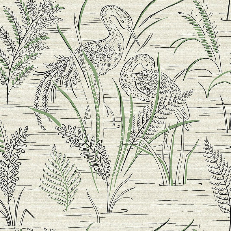 Wallpaper Fernwater Cranes Wallpaper Sample // Black & Green 8 x 10 