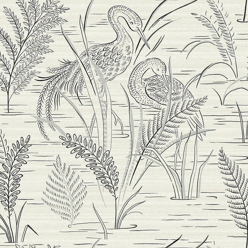 Wallpaper Fernwater Cranes Wallpaper Sample // Black & Grey 8 x 10 