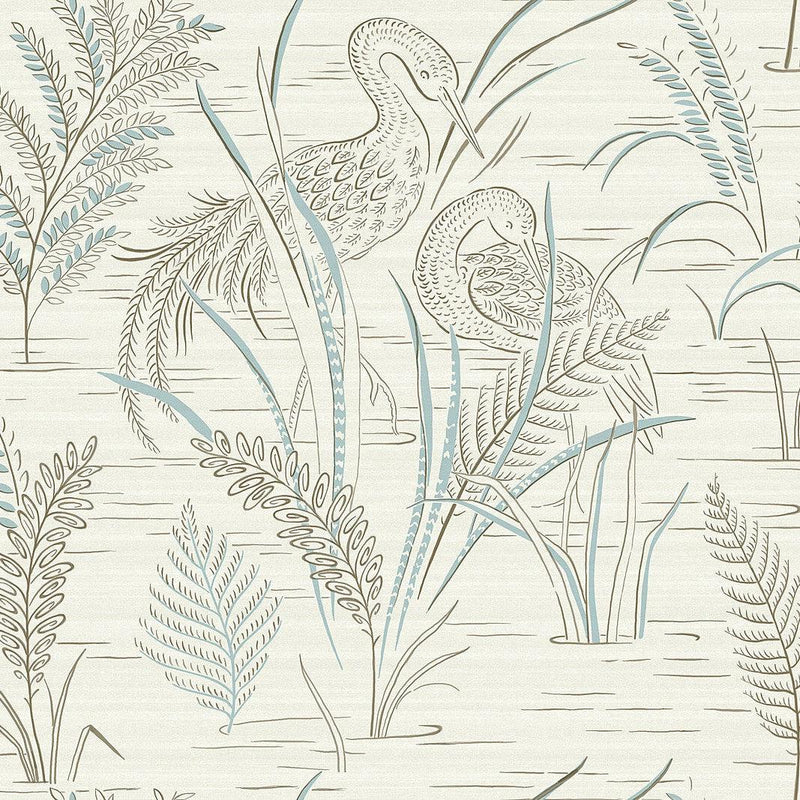 Wallpaper Fernwater Cranes Wallpaper Sample // Brown & Blue 8 x 10 