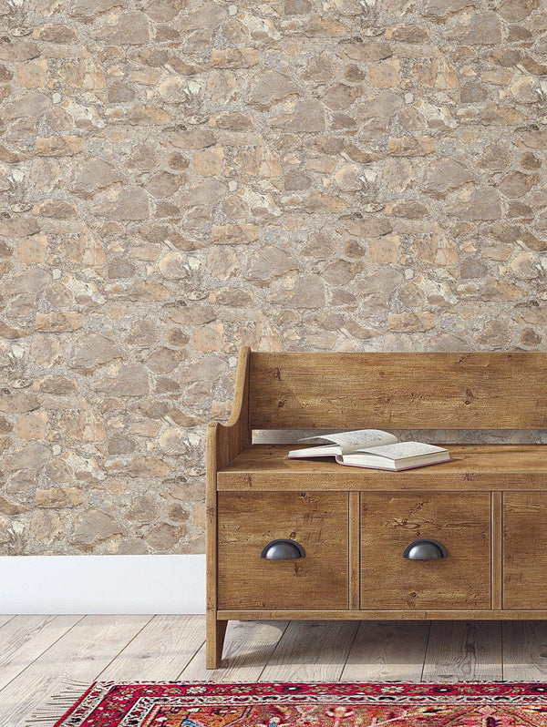 Wallpaper Field Stone Grasscloth Wallpaper // Tan & Grey 