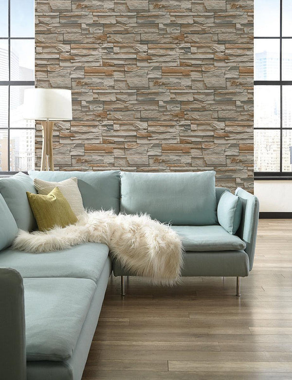 Wallpaper Flat Stone Wallpaper // Brown & Grey 
