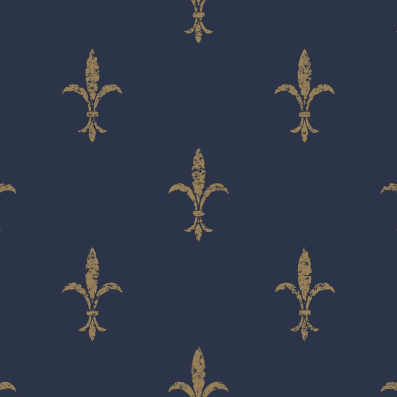 Wallpaper Fleur De Lis Wallpaper Sample // Navy & Gold 8 x 10 