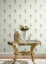 Wallpaper Fleur De Lis Wallpaper // White & Green 