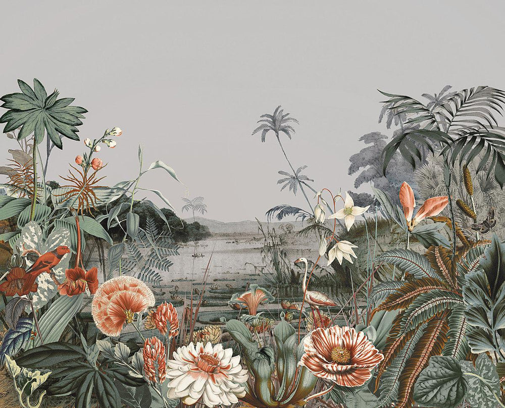 Botanical Wall Mural in Grey | Floating Gardens Design