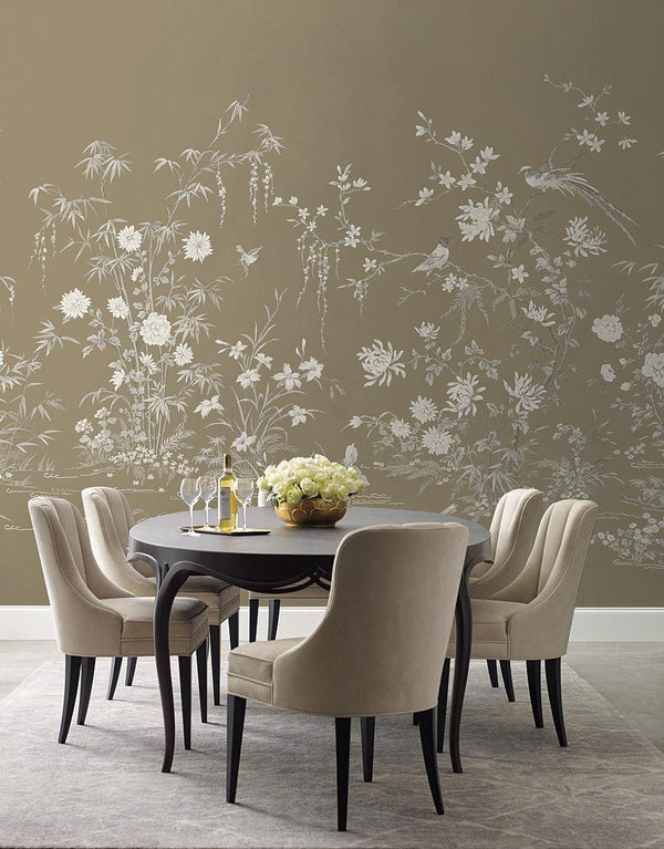 Wallpaper Flowering Vine Chino Wall Mural // Brown 