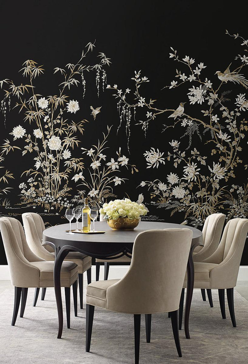 Wallpaper Flowering Vine Chino Wall Mural Sample // Black 8 x 10 