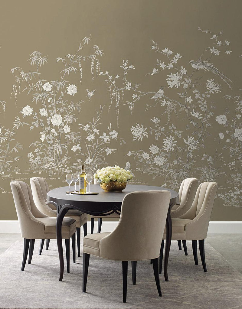 Wallpaper Flowering Vine Chino Wall Mural Sample // Brown 8 x 10 