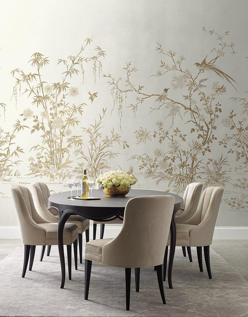 Wallpaper Flowering Vine Chino Wall Mural Sample // White 8 x 10 