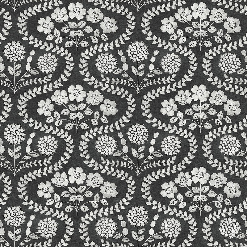 Wallpaper Folksy Floral Wallpaper Sample // Black & White 8 x 10 