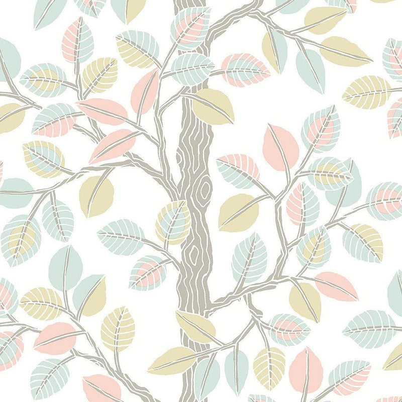 Wallpaper Forest Leaves Peel & Stick Wallpaper Sample // Pink & Mint 8 x 10 