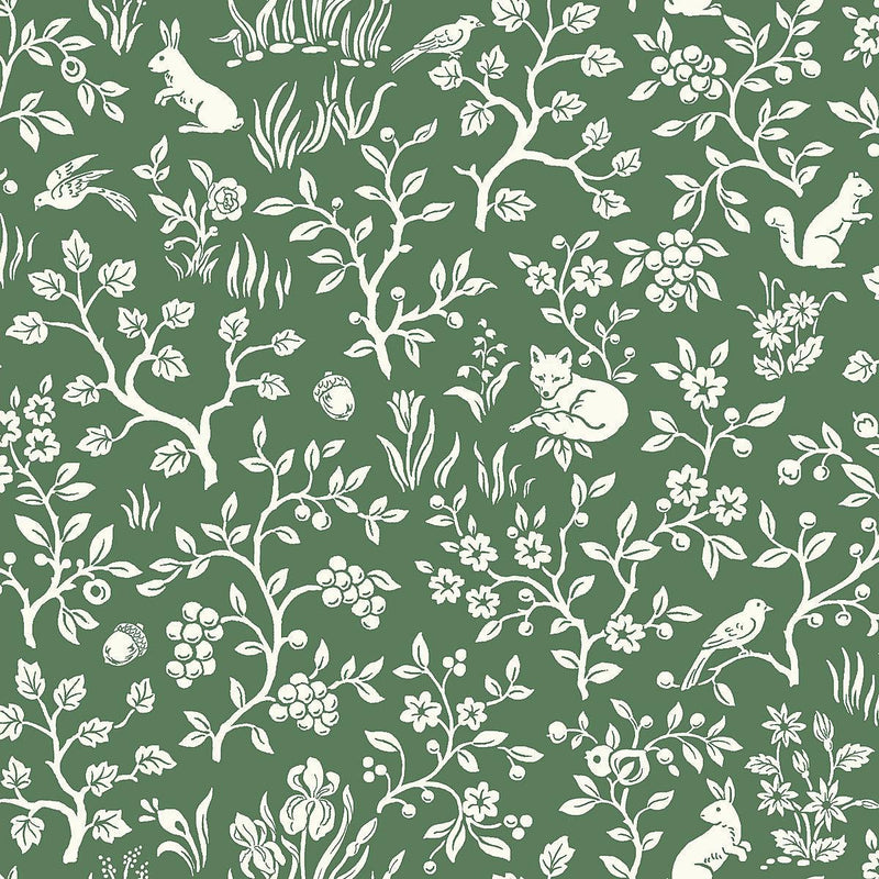 Wallpaper Fox & Hare Wallpaper // Forest Green 