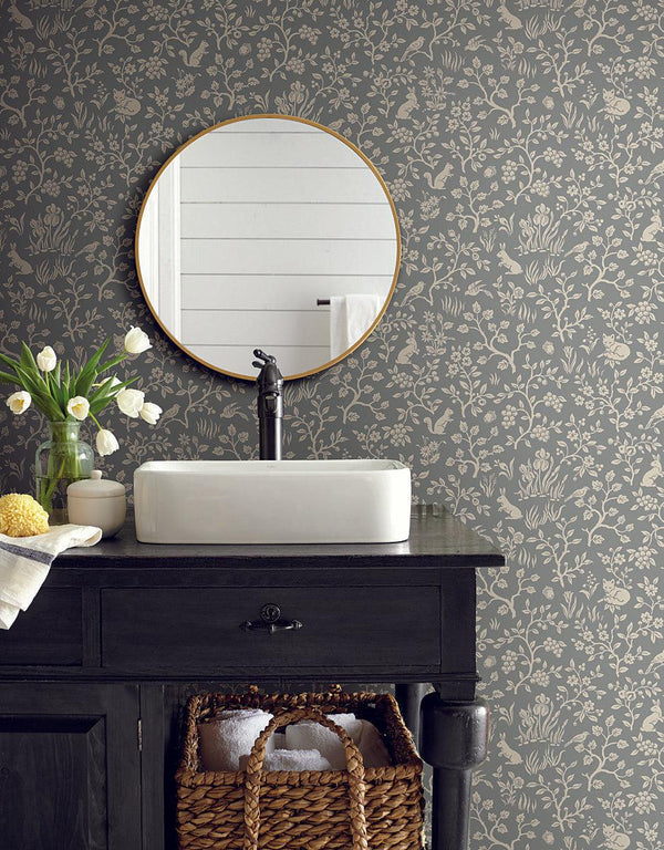 Wallpaper Fox & Hare Wallpaper // Grey 