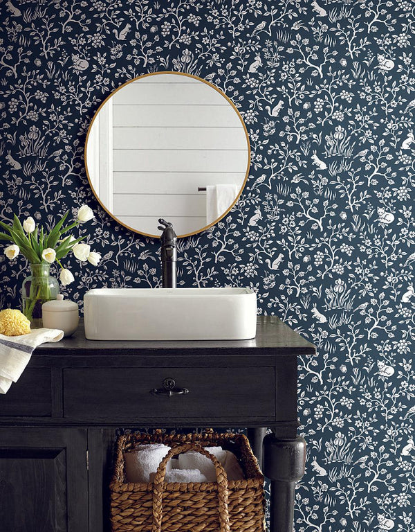 Wallpaper Fox & Hare Wallpaper // Navy 