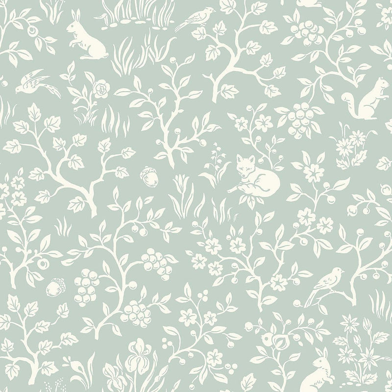 Wallpaper Fox & Hare Wallpaper Sample // Green 8 x 10 