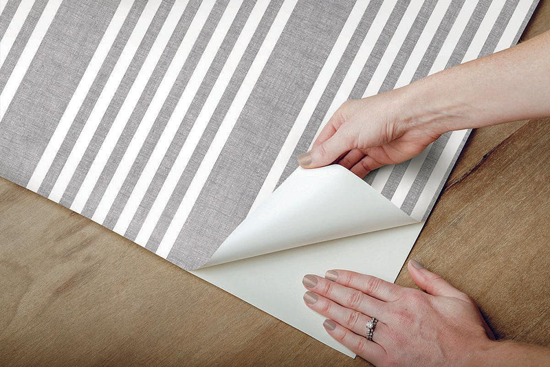 Wallpaper French Linen Stripe Peel & Stick Wallpaper // Grey 