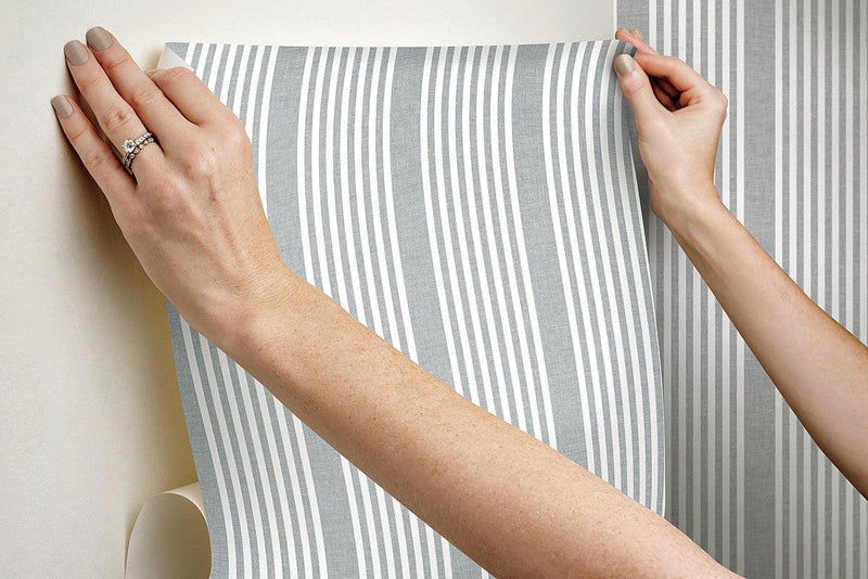 Wallpaper French Linen Stripe Peel & Stick Wallpaper // Grey 