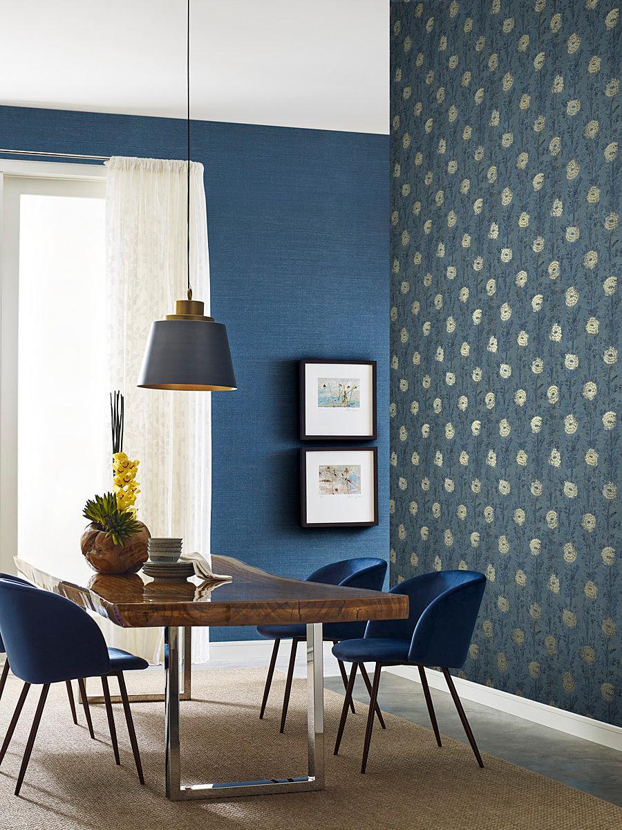 Elegant French Marigold Wallpaper | Blue & Gold Floral Design