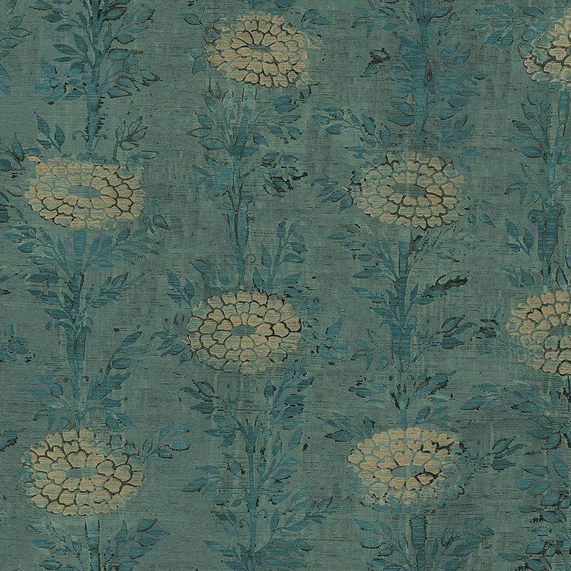 Wallpaper French Marigold Wallpaper Sample // Teal & Gold 8 x 10 