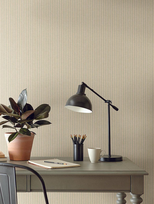 Wallpaper French Ticking Wallpaper // Khaki & Light Blue 