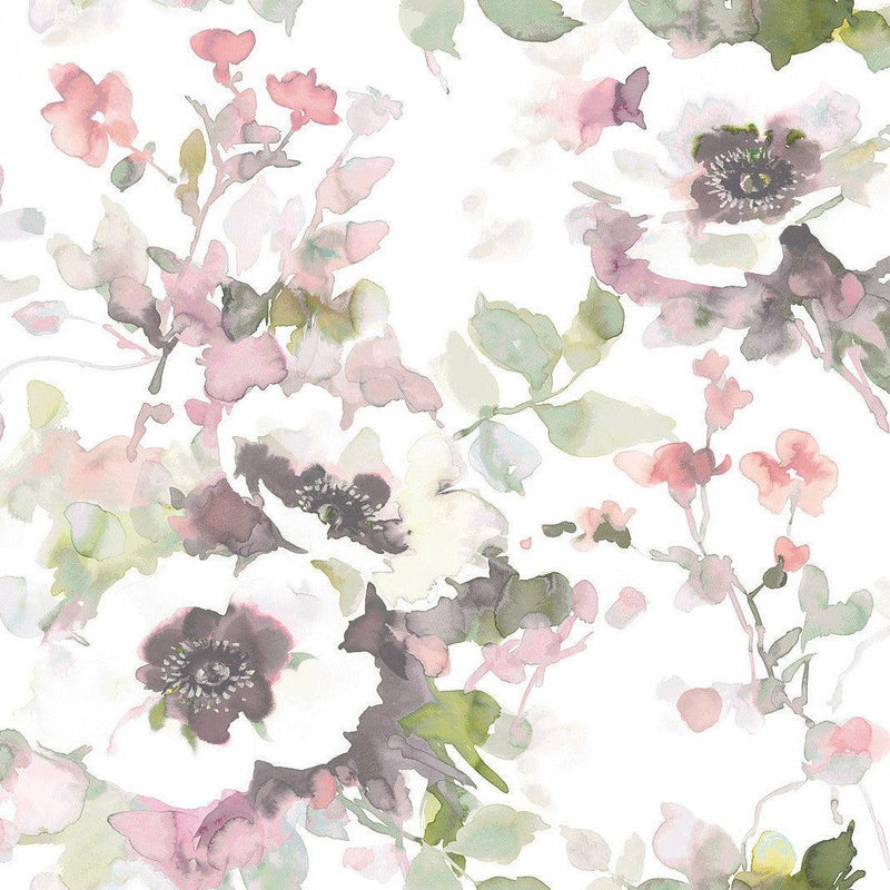 Wallpaper Garden Anemone Peel & Stick Wallpaper Sample // Coral & Mint 8 x 10 