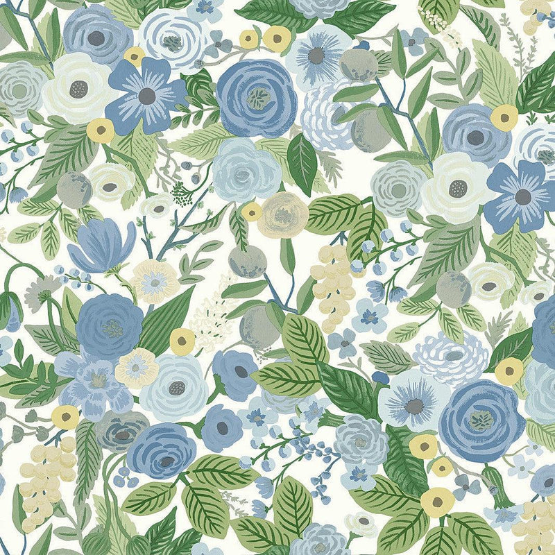 Wallpaper Garden Party Peel & Stick Wallpaper Sample // Blue & Green Multi 8 x 10 