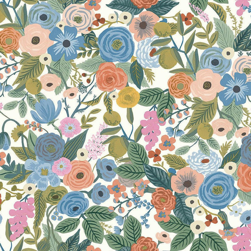 Wallpaper Garden Party Peel & Stick Wallpaper Sample // Cobalt Multi 8 x 10 