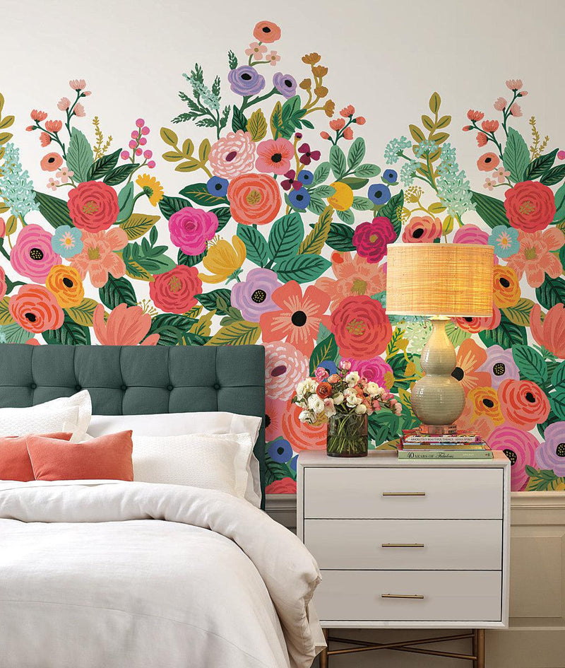 Wallpaper Garden Party Wall Mural Sample // Cream & Bright Pink 8 x 10 