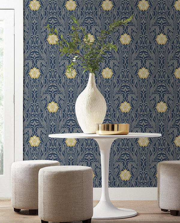 Wallpaper Gatsby Damask Wallpaper // Navy 