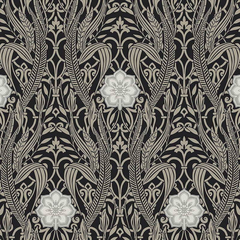 Wallpaper Gatsby Damask Wallpaper Sample // Black 8 x 10 