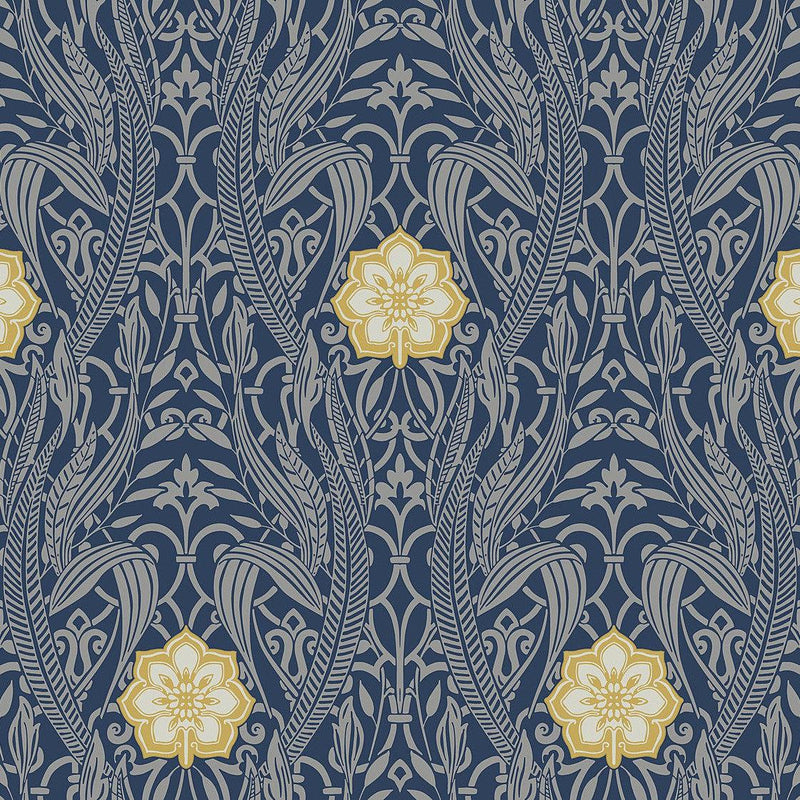 Wallpaper Gatsby Damask Wallpaper Sample // Navy 8 x 10 