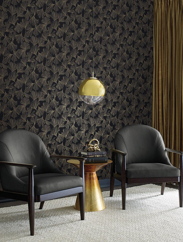 Wallpaper Gingko Toss Wallpaper // Black 