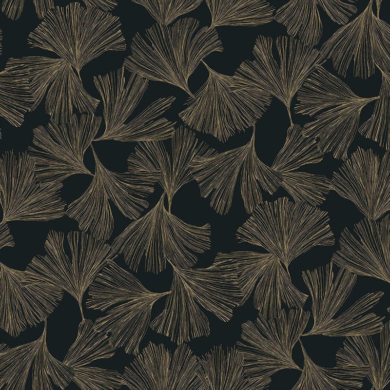 Wallpaper Gingko Toss Wallpaper Sample // Black 8 x 10 