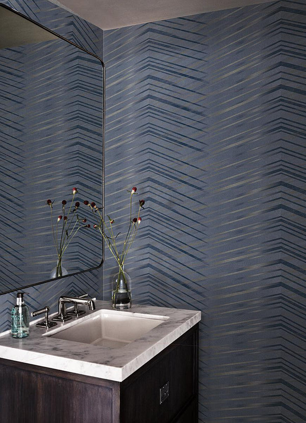 Wallpaper Glistening Chevron Wallpaper // Navy 