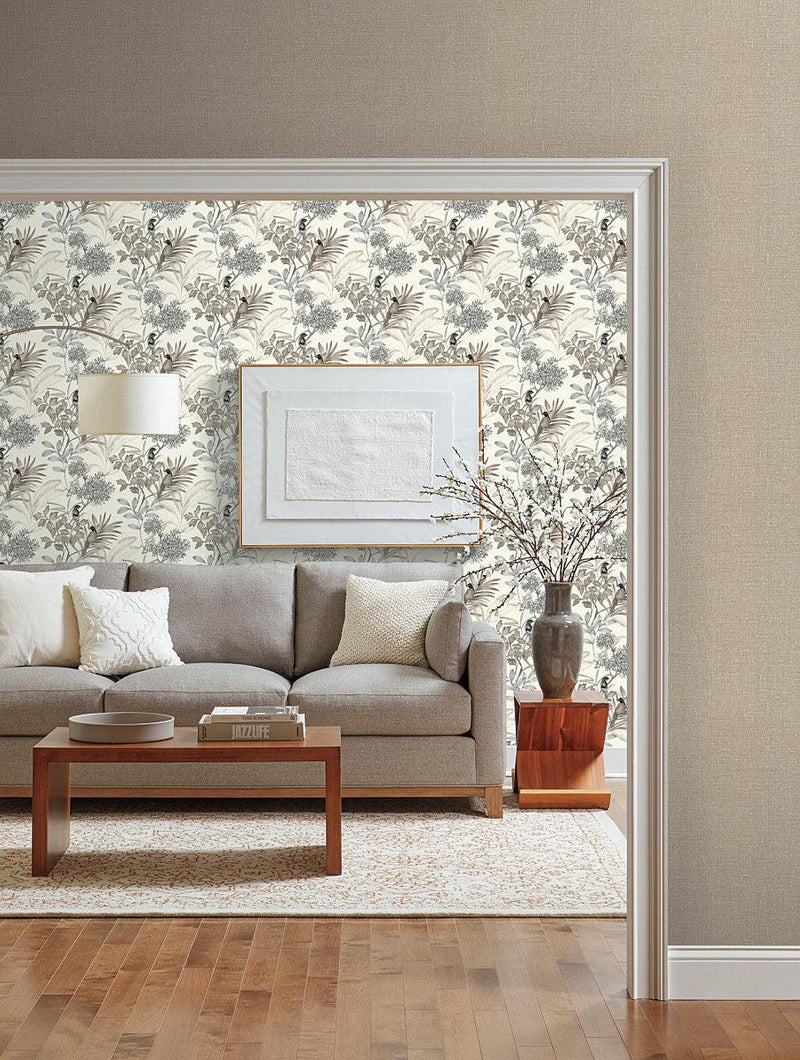 Wallpaper Handpainted Songbird Wallpaper // Grey 