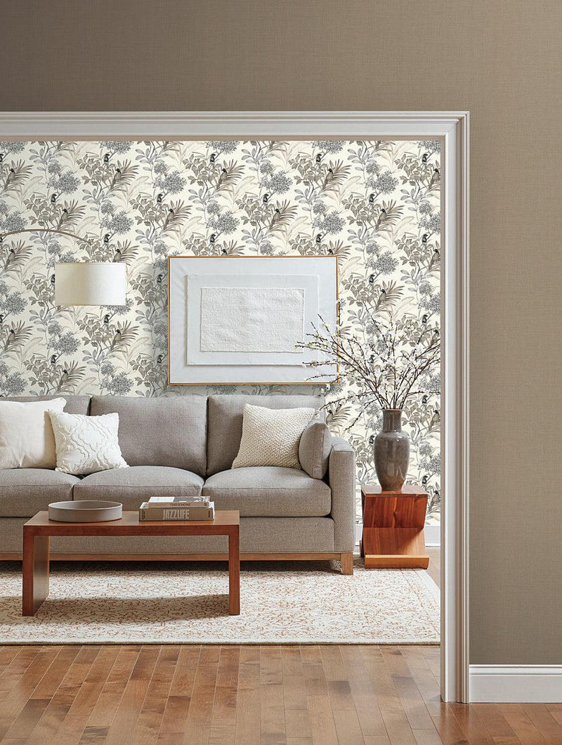 Wallpaper Handpainted Songbird Wallpaper // Grey 