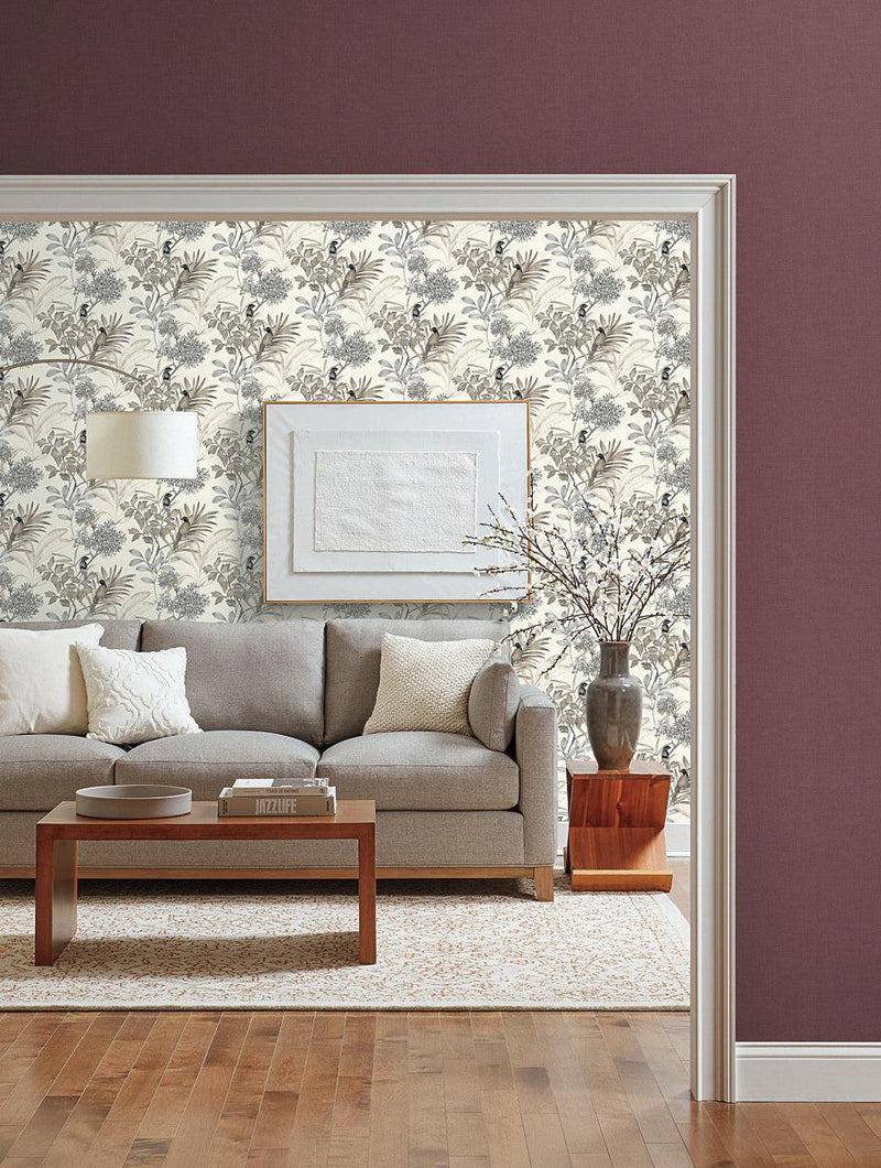 Wallpaper Handpainted Songbird Wallpaper // Grey 