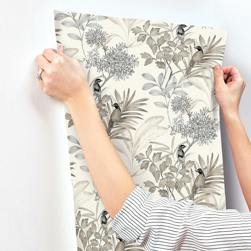 Wallpaper Handpainted Songbird Wallpaper // Grey 