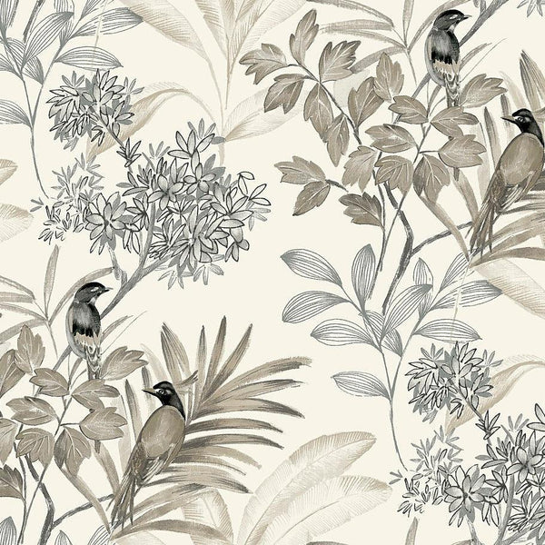 Wallpaper Handpainted Songbird Wallpaper // Grey 