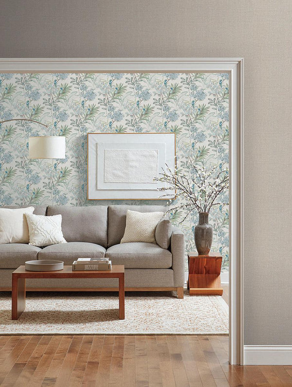 Wallpaper Handpainted Songbird Wallpaper // Turquiose 