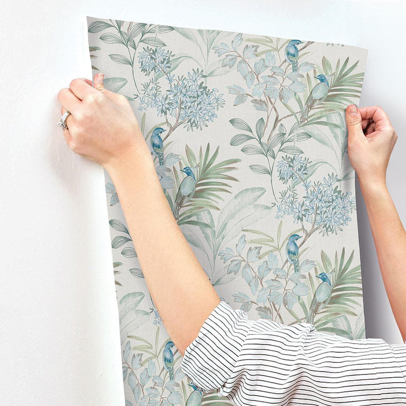 Wallpaper Handpainted Songbird Wallpaper // Turquiose 