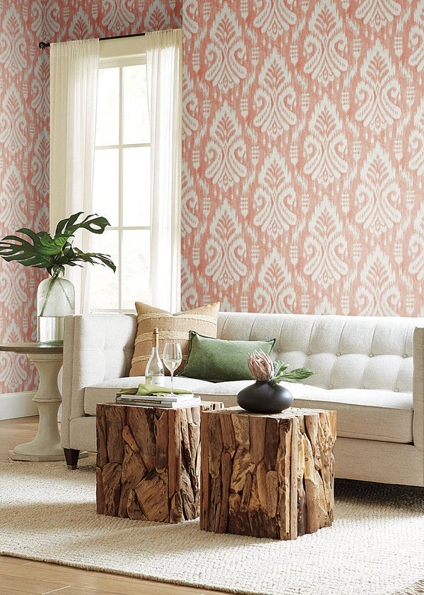 Wallpaper Hawthorne Ikat Wallpaper // Coral 