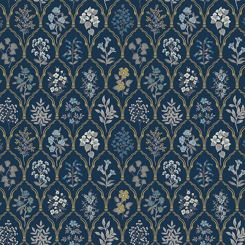 Wallpaper Hawthorne Wallpaper Sample // Navy & Gold 8 x 10 