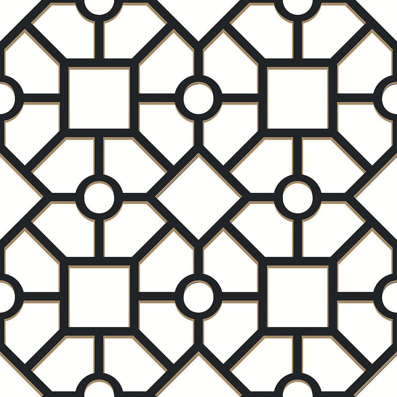Wallpaper Hedgerow Trellis Peel & Stick Wallpaper Sample // Black & Gold 8 x 10 