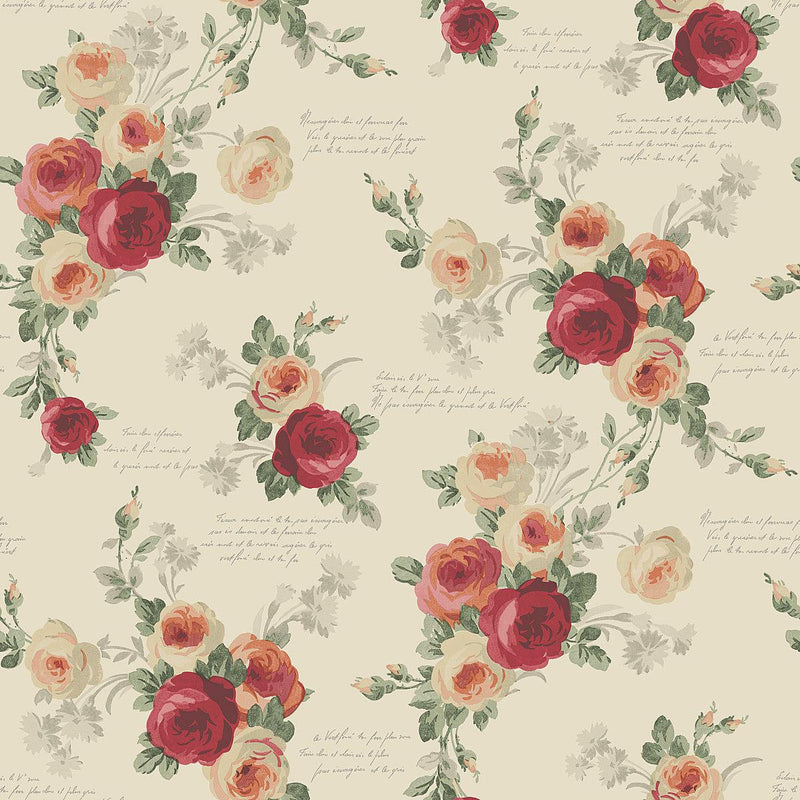 Wallpaper Heirloom Rose Wallpaper Sample // Red & Beige 8 x 10 